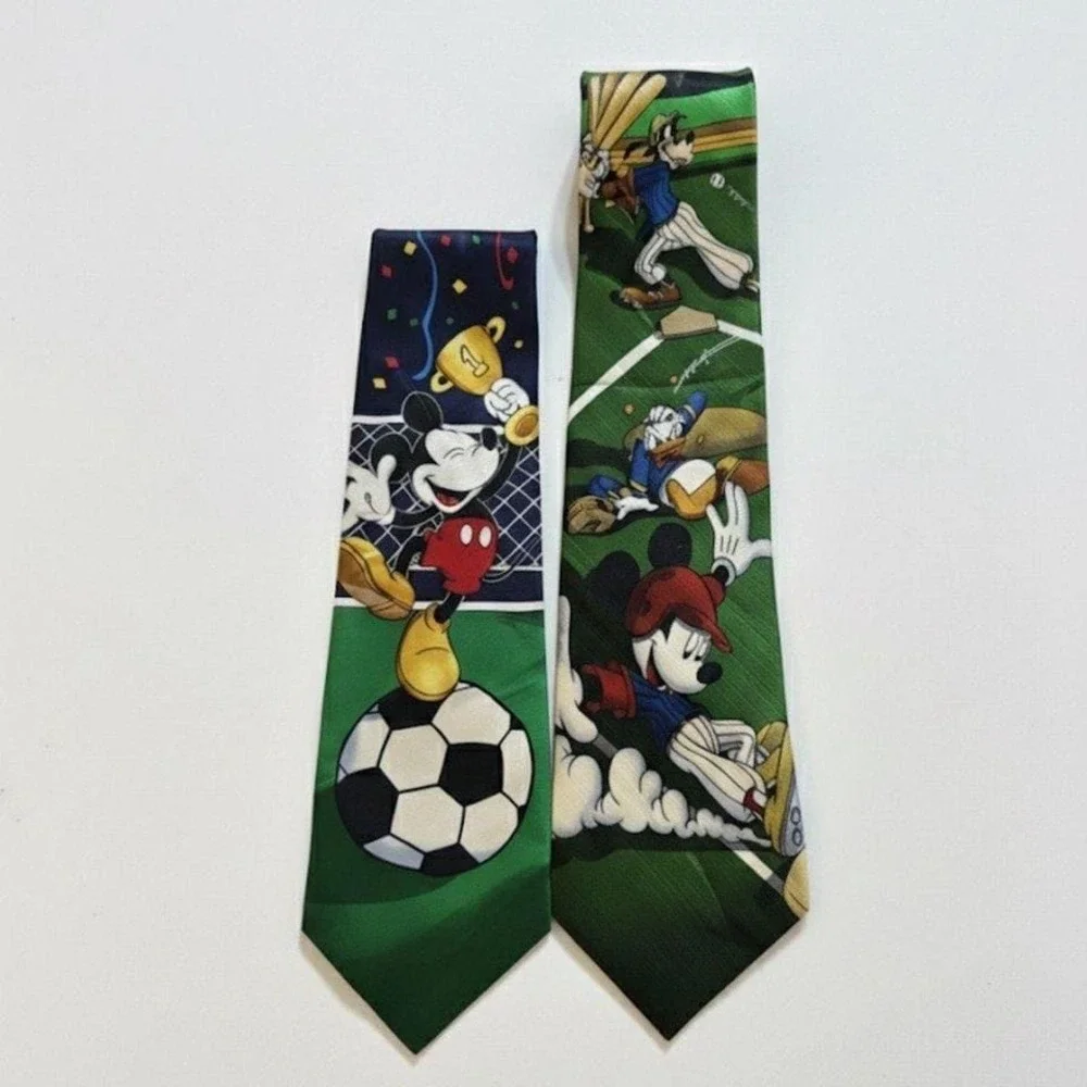 Mickey Unlimited Disney Silk Tie Lot 2 Mickey Mouse Soccer Baseball Goofy Donald
